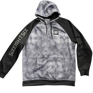 686 Technical Hoodie Men Large Grey Black DWR Water Repellent Snowboard Pullover